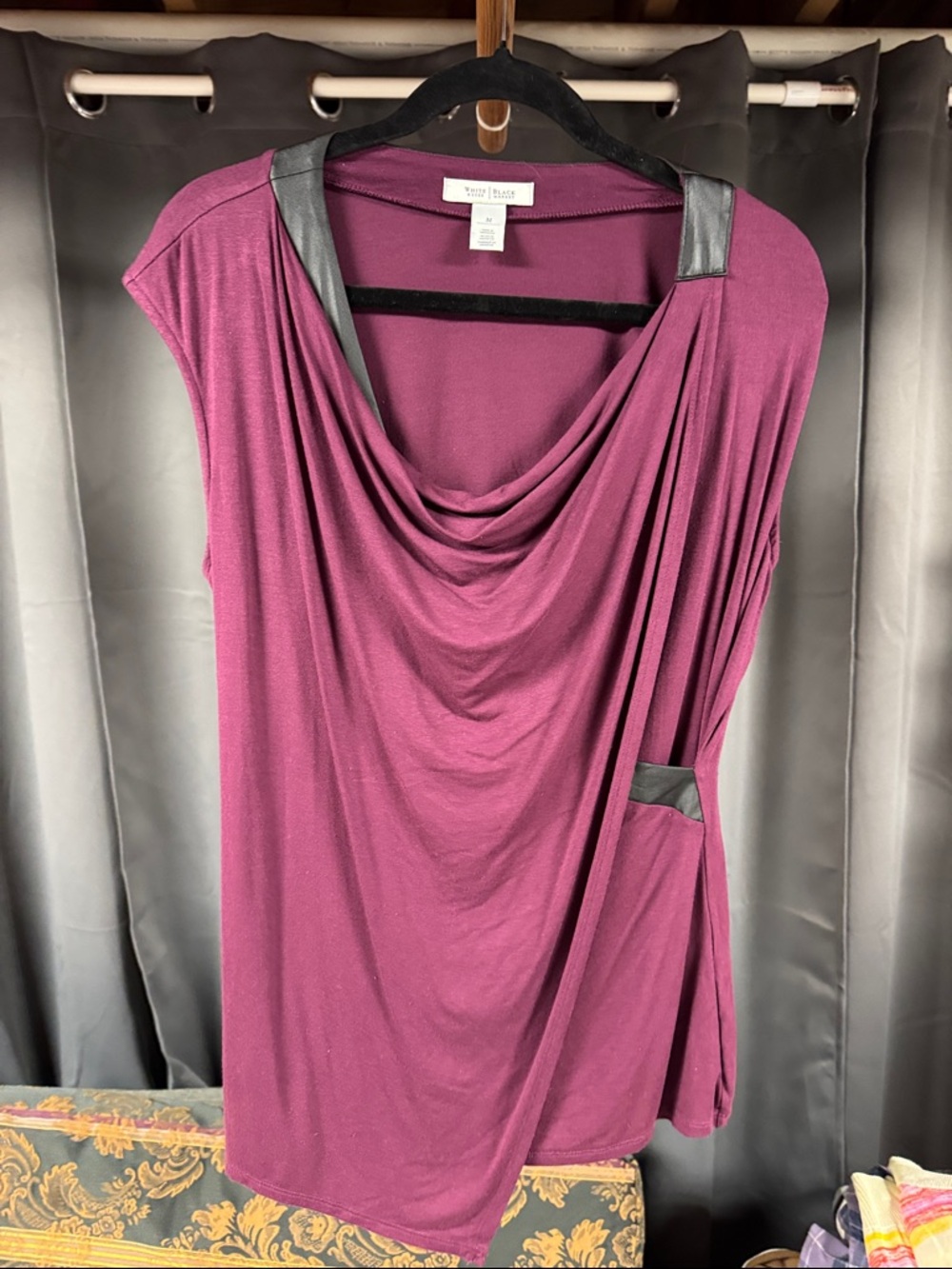 White House Black Market Plum Sleeveless Tunic with Black Trim